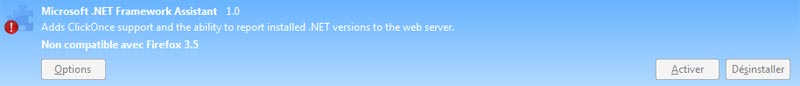 Désinstaller l'extension Firefox Microsoft .NET Framework Assistant