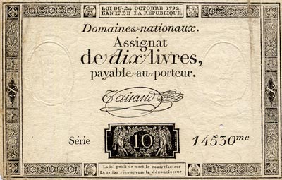 Assignat de 10 Livres (Loi du 24 octobre 1792)