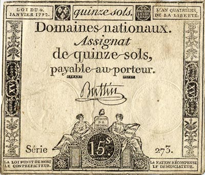 Assignat de 15 Sols (Loi du 4 janvier 1792)