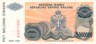 5000000 Dinars Krajina
