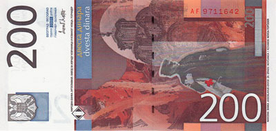 200 Dinars Yougoslavie 2001