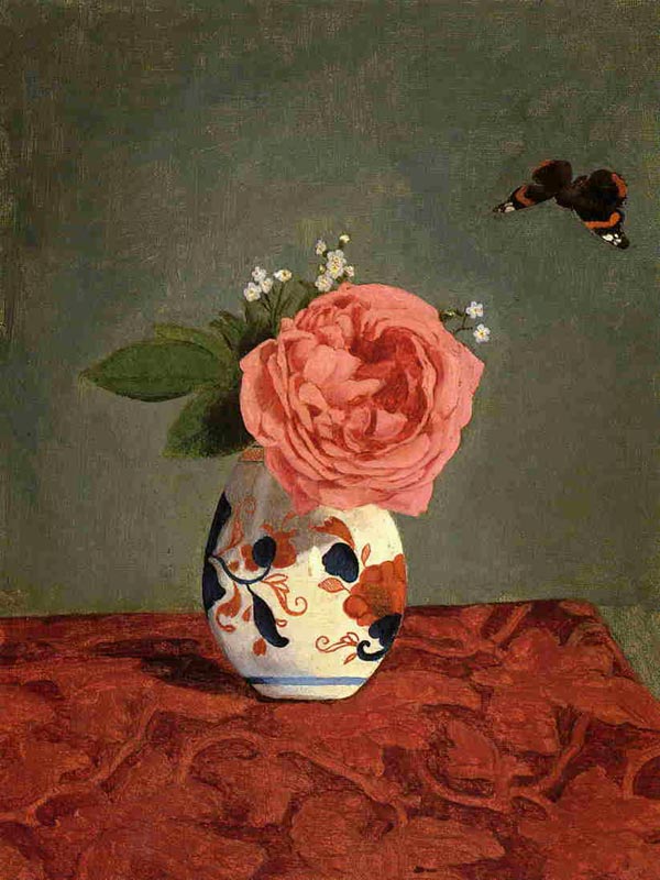 Gustave Caillebotte - Rose et Myosotis Bleus dans un Vase