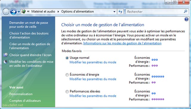 Windows Vista - Options Alimentation